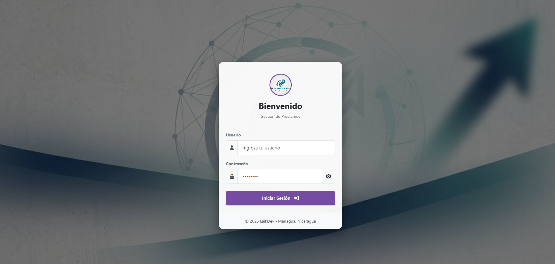 Página de inicio de sesión de Loantracking